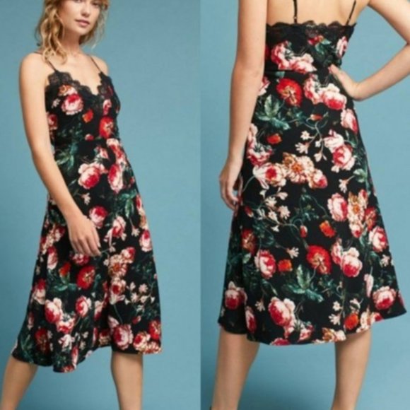 Anthropologie Dresses & Skirts - 🆕  NWT Anthro Floral Foxidox w/Black Lace & Adjustable Straps - XS P